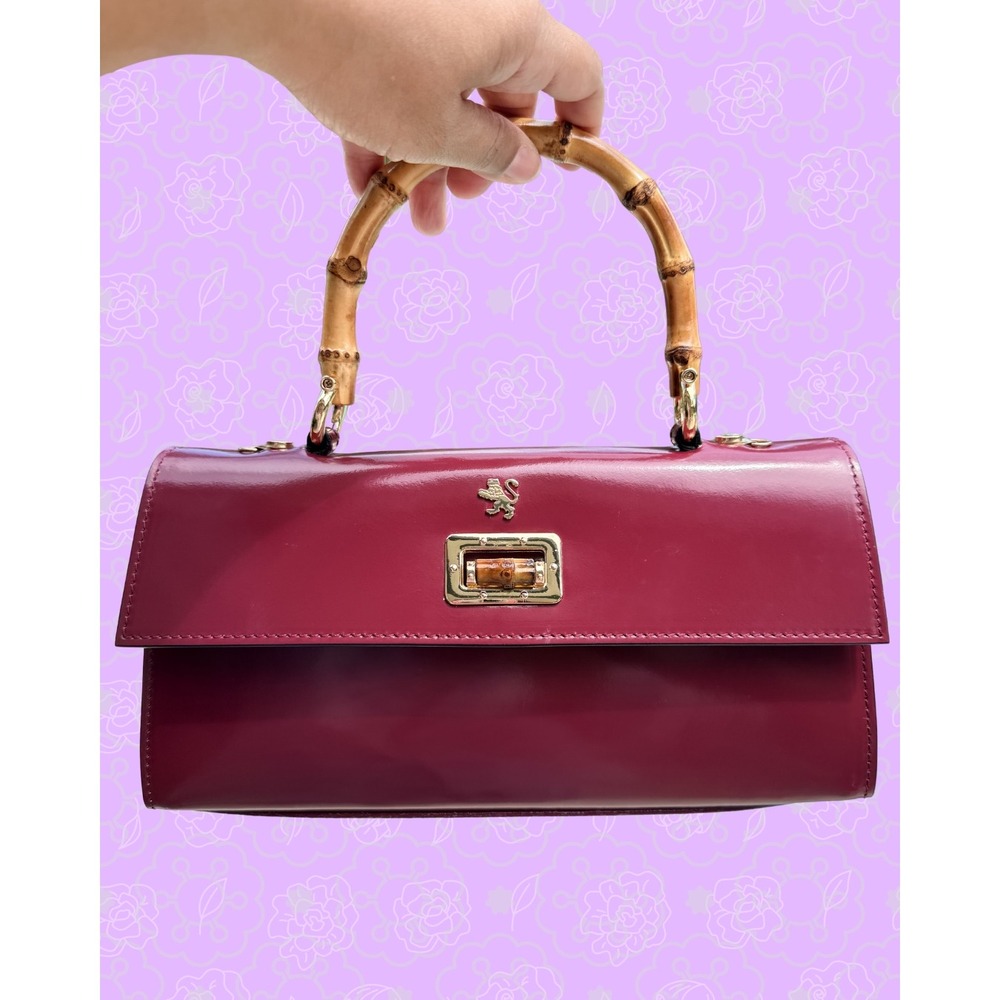 Pratesi Firenze Italian Leather Bamboo Top Handle Castalia Lady Bag Satchel $294